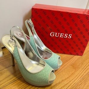 Guess GLENISA Light Blue Leather Slingback Platform Heel *NEW, NEVER WORN